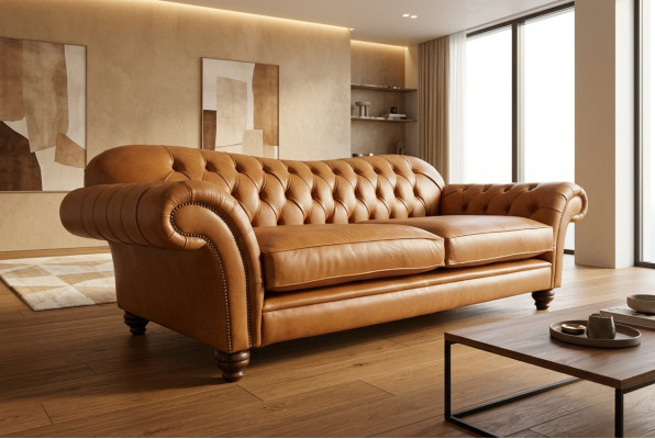 Braunes Chesterfield Dreisitzer Luxus Wohnzimmer 3-er Couch