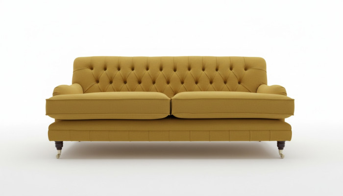 Gelbe Chesterfield Stoff Polster Dreisitzer Wohnzimmer Couch Design
