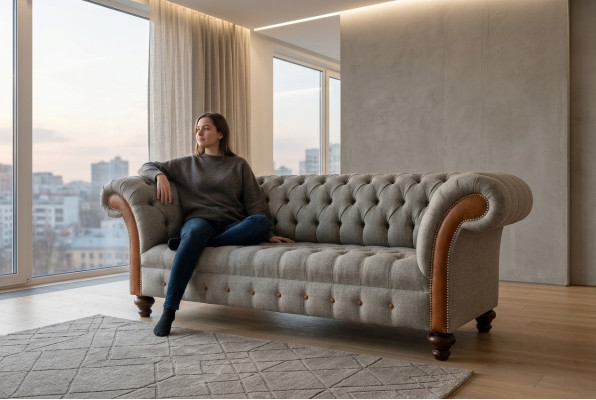 Chesterfield 3místná klasická luxusní barokní rokoko pohovka sofa textilní pohovka