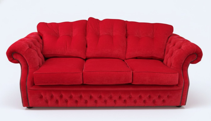 Rote Chesterfield Stoff Polster Dreisitzer Wohnzimmer Couch Design