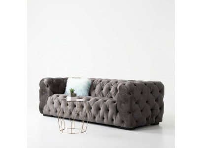 Grauer Chesterfield Dreisitzer Couch Gepolsterter Stil Möbel