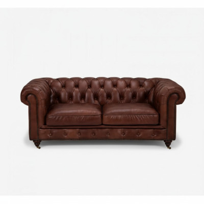 Chesterfield 2 Sitzer Klassische Luxus Barock Rokoko Sofa Braun Leder Couch Neu