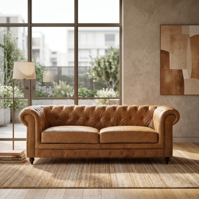 Chesterfield 3 Sitzer Klassische Luxus Barock Rokoko Sofa Textil Leder Couch