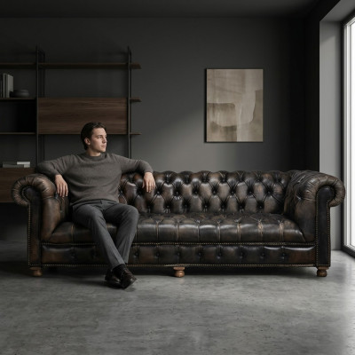 Klassische Chesterfield Couch Schwarz Englische Wohnzimmer Couchen
