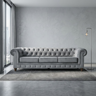 Chesterfield 5 Sitzer Klassische Luxus Sofa Textil Leder Couch Silber Couchen