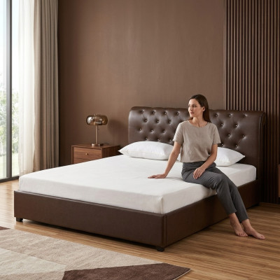Modernes Braunes Chesterfield Doppelbett Designer Schlafzimmer Bett