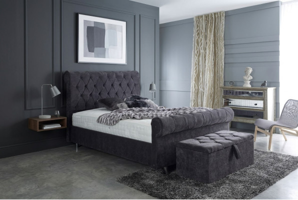 Chesterfield Design Samt Bett Luxus Textil Betten Schlafzimmer Doppel