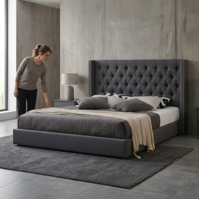 Großes Graues Chesterfield Doppelbett Royale Luxus Betten