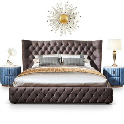 Braunes Chesterfield Bett Schlafzimmer Textil Betten Samt Big Hotel Betten