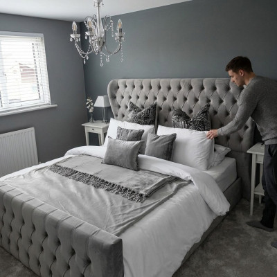 Chesterfield designer postel ložnice textilie kůže polstrovaná 140/160/180/200 cm