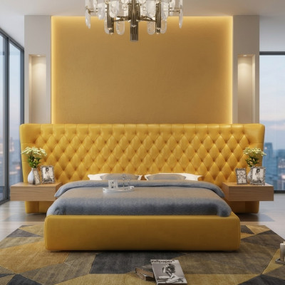 XXL Big Wand Paneel Bett Chesterfield Hotel Luxus Design Betten 200x200cm Neu