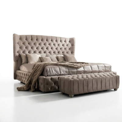 Echtes Chesterfield Bett Doppel Hotel Betten Textil Polster 160x200cm Stoff Neu