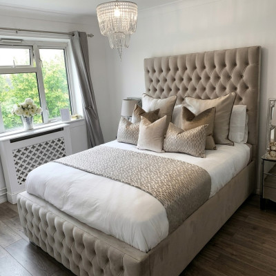 Chesterfield Bett Design Schlafzimmer Englisches Betten 200x200cm Textil Polster