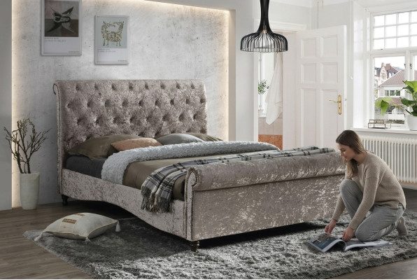 Luxus Chesterfield Knöpfe Betten Schlafzimmer Design Möbel Bett Doppel Hotel Neu