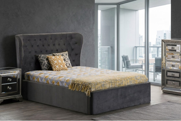 Chesterfield Design Bett 180x200cm Graue Schlafzimmer Betten Hotel Polster Luxus
