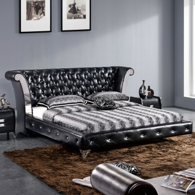 Nerezová ocel Luxus Chesterfield Kožená postel Dvojitá potahová postel Designer Postele Hotel