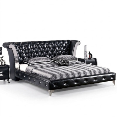 Nerezová ocel Luxus Chesterfield Kožená postel Dvojitá potahová postel Designer Postele Hotel