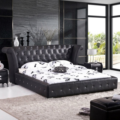 Chesterfield Big Bed XXL Headboards Bed Upholstery Hotel Velvet Black Fabric Ears