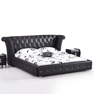 Chesterfield Big Bed XXL Headboards Bed Upholstery Hotel Velvet Black Fabric Ears