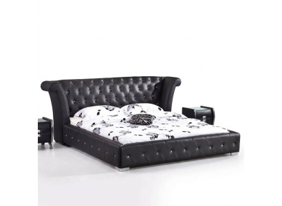 Chesterfield Big Bed XXL Headboards Bed Upholstery Hotel Velvet Black Fabric Ears