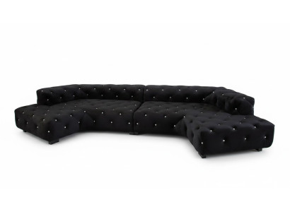 Klassische Designer Chesterfield Samt Couch mit Kristallsteinen Wohnlandschaft