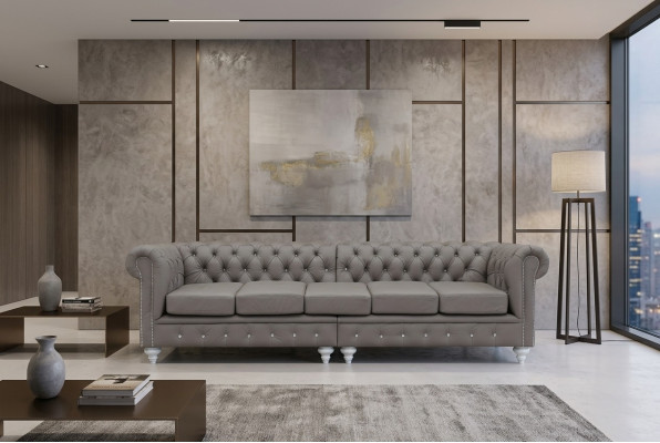 Chesterfield Sofa Couch Polster Stoff Leder Couchen Polster Garnitur 5 Sitzers