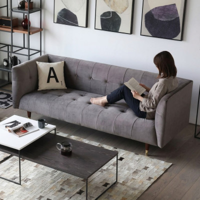 Moderní šedý Chesterfield 3místná luxusní sedací souprava do obývacího pokoje