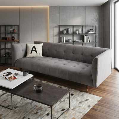 Moderní šedý Chesterfield 3místná luxusní sedací souprava do obývacího pokoje
