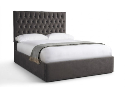 Chesterfield Grau Luxus Samt Textil Bett Doppel Design 180x200cm Betten Neu