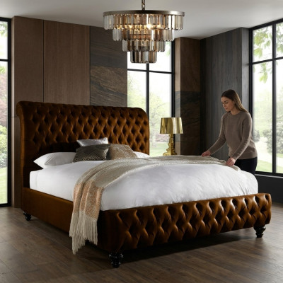 Designer postel Chesterfield hnědá Luxus ložnice manželská postel