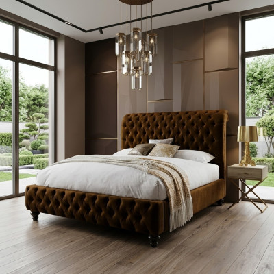 Designer postel Chesterfield hnědá Luxus ložnice manželská postel