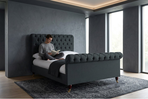 Chesterfield Design Polster Englisches Doppelbett Schwarz 140/160/180x200 Betten