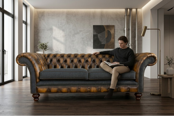 Design Chesterfield Sofa 3 Couch Sofa Set Stoff Polster Leder Dreisitzer
