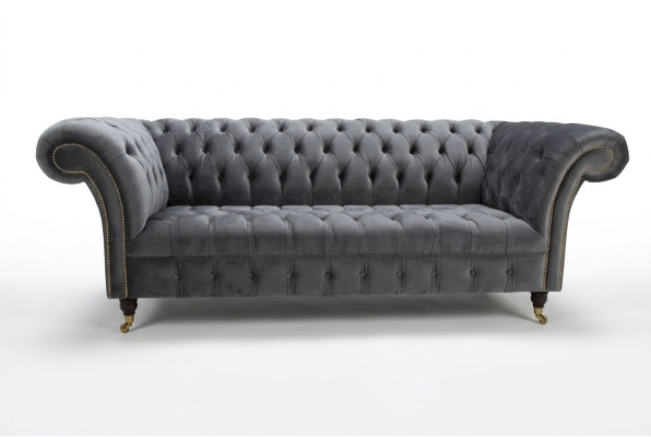 Moderní šedý třímístný šedý Chesterfield stylizovaný obývací pokoj 3místná pohovka