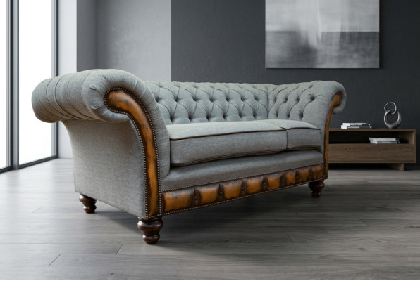 Graue Chesterfield Stoffsofa Couch Couchen Sofa Sitz Sofas Textil Neu Polster