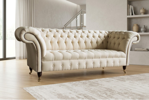 Moderner Beiger Chesterfield 3-Sitzer Sofa Wohnzimmer Couch