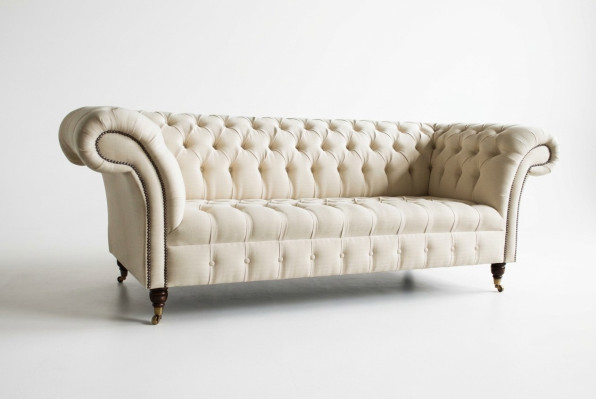 Moderner Beiger Chesterfield 3-Sitzer Sofa Wohnzimmer Couch