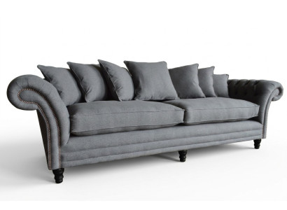 Klasická pohovka Chesterfield 4místná pohovka Sametová kůže Design Šedá 265cm.