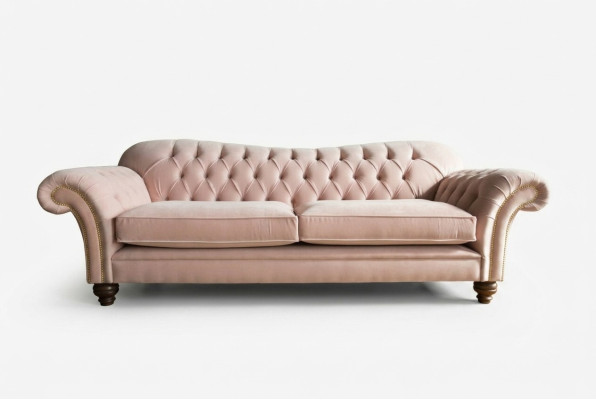 Klassische Chesterfield Couch 4 Sitzer Sofa Couch Samt Leder Design Rosa 240cm