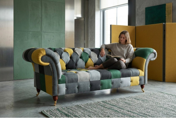Dreisitzer Couch Polster Design Sofa 3er Sitz Sofas Zimmer Möbel Grün Moderne