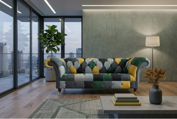 Dreisitzer Couch Polster Design Sofa 3er Sitz Sofas Zimmer Möbel Grün Moderne
