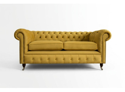 Žlutý gauč Chesterfield s dvěma sedadly, designový obývací pokoj 2-er.