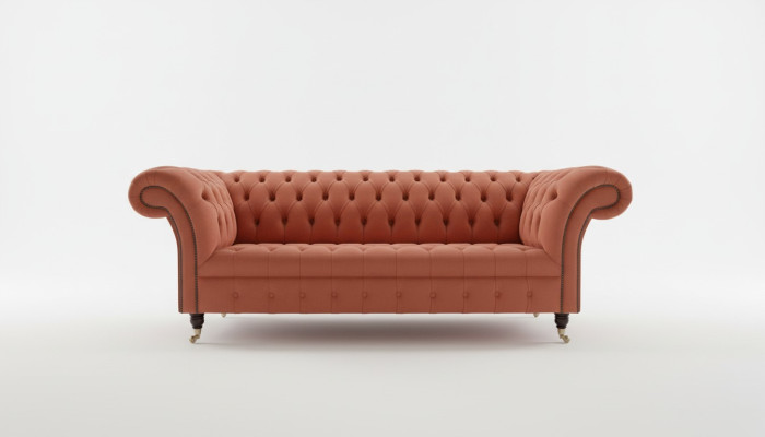 Luxus Oranger Chesterfield 3-Sitzer Designer Wohnzimmer Couch