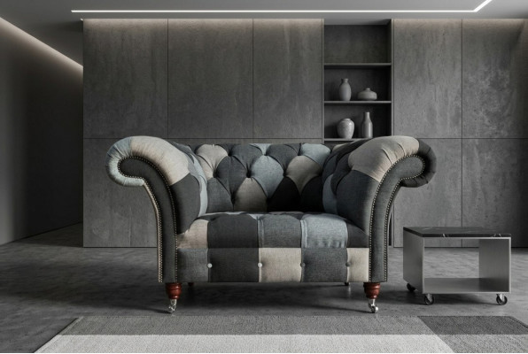 Grau-Blaue Chesterfield Sessel Luxus Einsitzer Designer Möbel