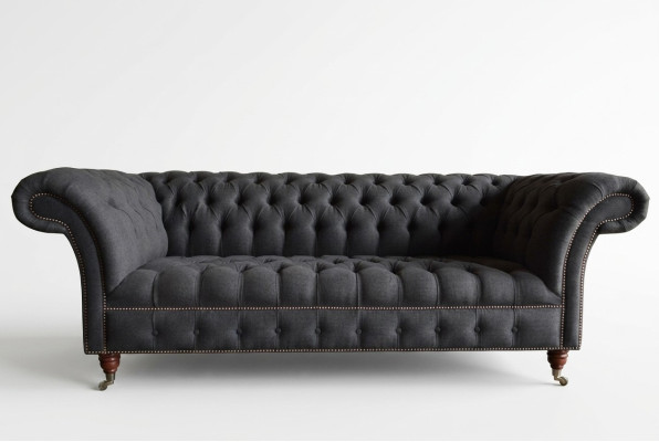 Grauer Chesterfield Dreisitzer Luxus Wohnzimmer 3-er Couch