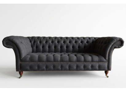 Grauer Chesterfield Dreisitzer Luxus Wohnzimmer 3-er Couch