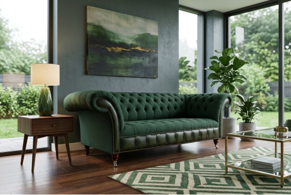 Designer Grünes Chesterfield Sofa Luxus 3-Sitzer Wohnzimmer Couch
