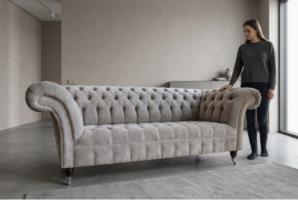 Pohovka Chesterfield - 3místná, gauč, polstrovaná pohovka, sedací souprava do obývacího pokoje, trojmístná, nová.