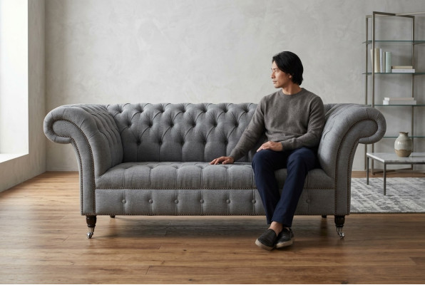 Chesterfield Original Sofa JVMoebel Textil Sofas Stoff Grau 185cm Couch Couchen