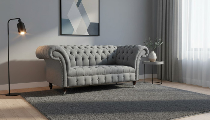 Chesterfield Original Sofa JVMoebel Textil Sofas Stoff Grau 185cm Couch Couchen
